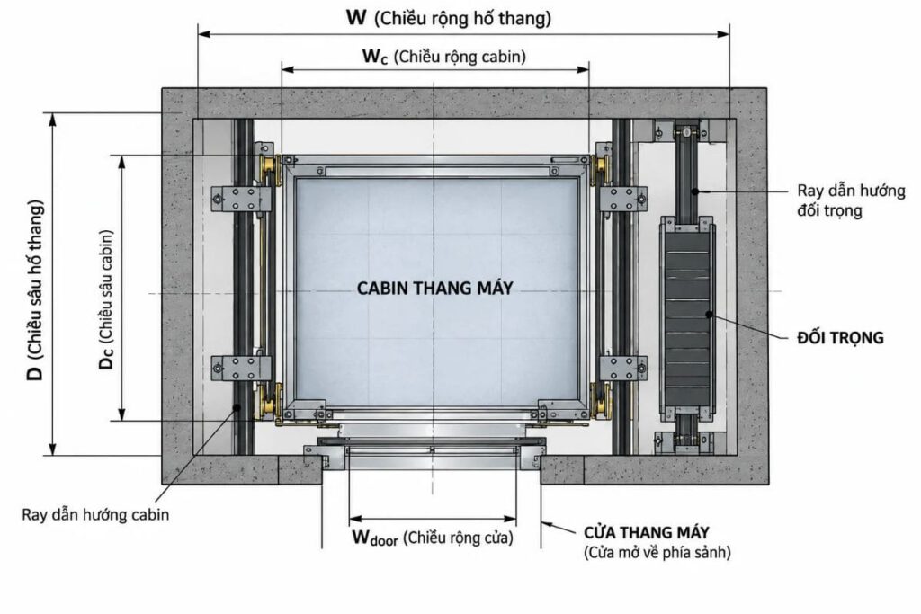 Bản vẽ mặt bằng thang máy gia đình